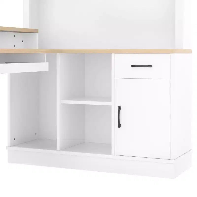 Scrivania da Gioco a Forma di L con Presa di Corrente, Cassetti, Libreria, Scrivania da Studio a Forma di L per Angolo