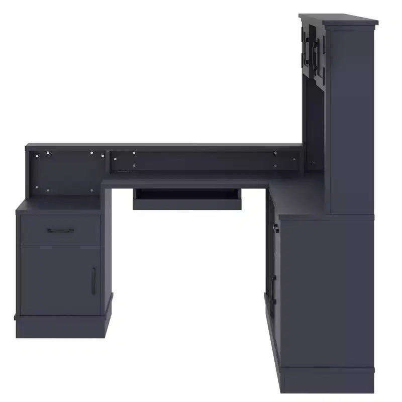 Scrivania da Gioco a Forma di L con Presa di Corrente, Cassetti, Libreria, Scrivania da Studio a Forma di L per Angolo