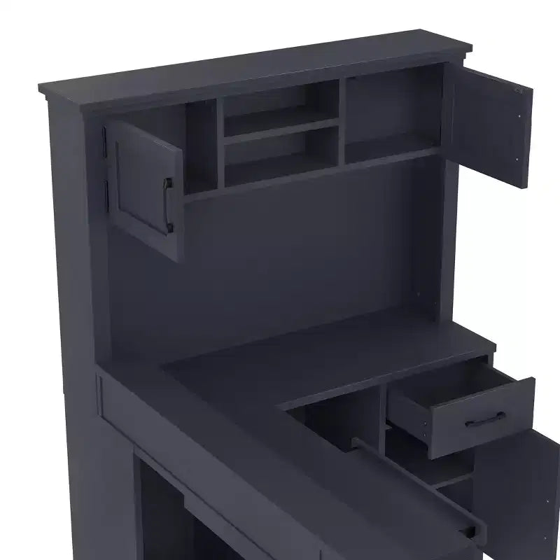 Scrivania da Gioco a Forma di L con Presa di Corrente, Cassetti, Libreria, Scrivania da Studio a Forma di L per Angolo