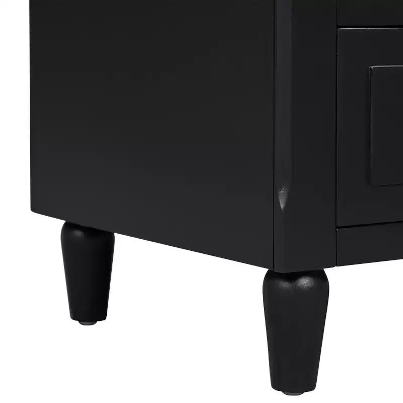Comodino moderno a 3 cassetti, elegante mobile da notte con maniglie in metallo e gambe in legno di gomma