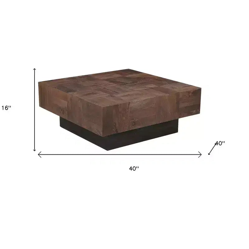 Tavolino da Caffè Quadrato in Legno Massello Marrone e Nero da 40"