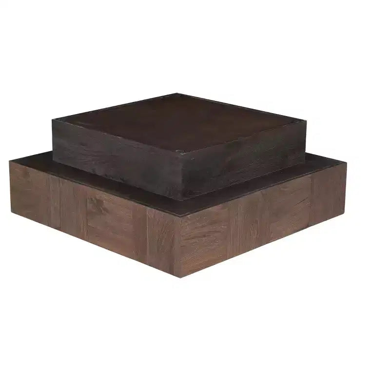 Tavolino da Caffè Quadrato in Legno Massello Marrone e Nero da 40"