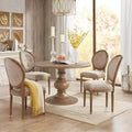 Farmhouse Wood 46" Round Dining Table with Diamond Veneer Top, Seats 4