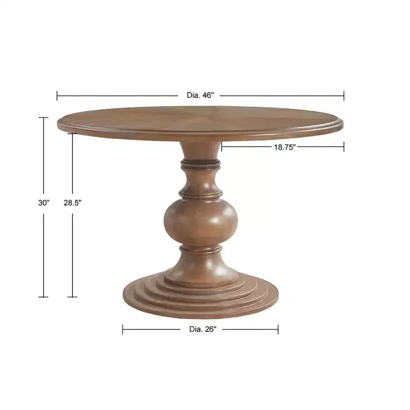 Farmhouse Wood 46" Round Dining Table with Diamond Veneer Top, Seats 4