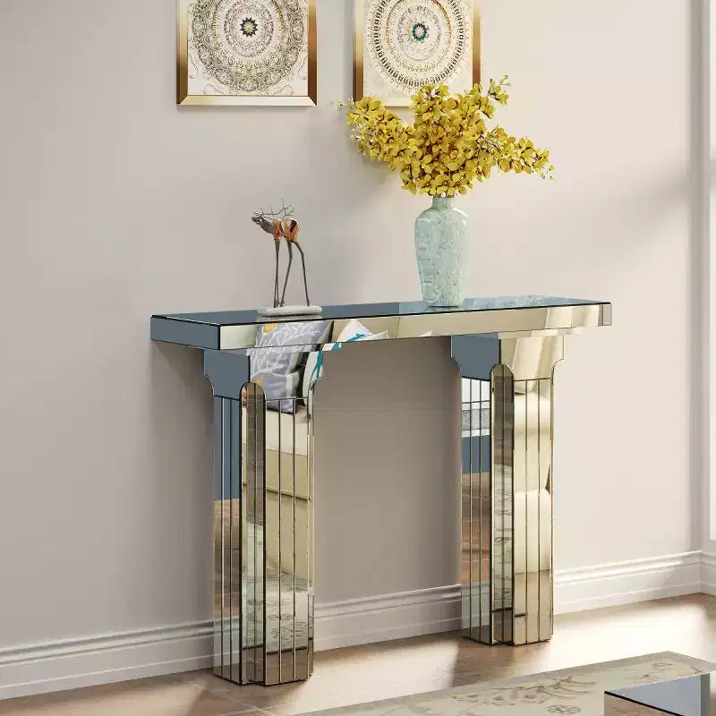 Mirrored Console Table, Entryway Table & Behind the Couch Table, Modern Rectangular Sofa Table for Living Room or Hallway
