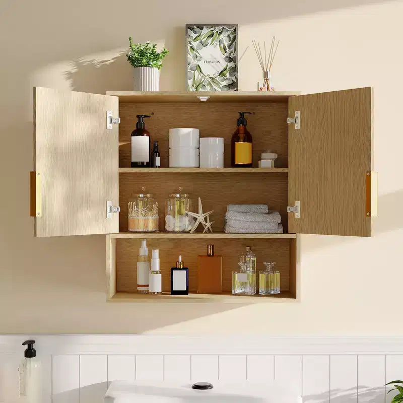 Wandgemonteerde Badkamer Opbergkast, 2-Lagen Toilet Organizer, Waterdichte Houten Kast voor Badkamer, Keuken, Woonkamer