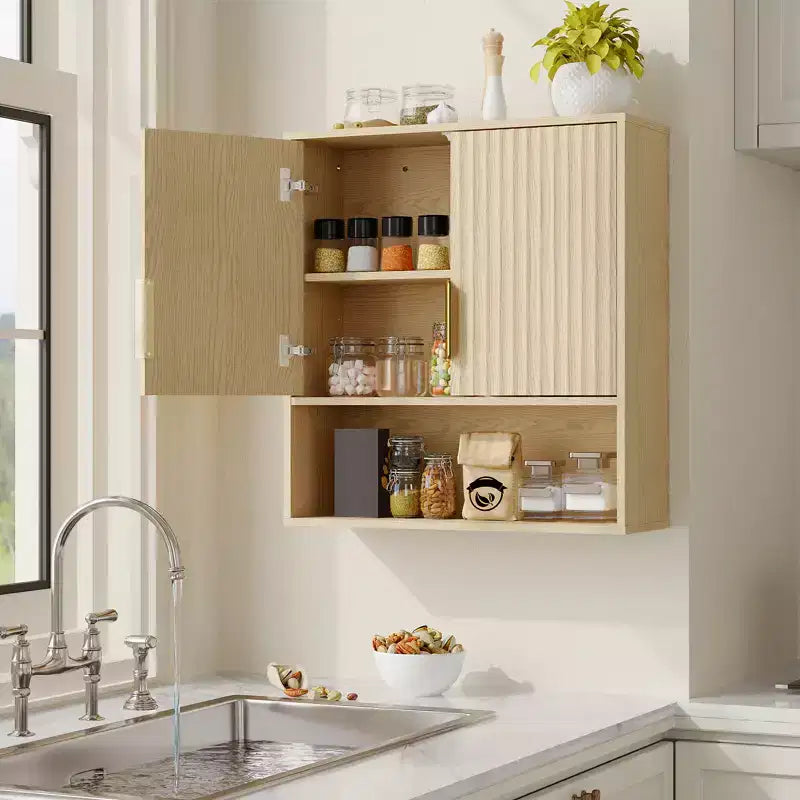 Wandgemonteerde Badkamer Opbergkast, 2-Lagen Toilet Organizer, Waterdichte Houten Kast voor Badkamer, Keuken, Woonkamer