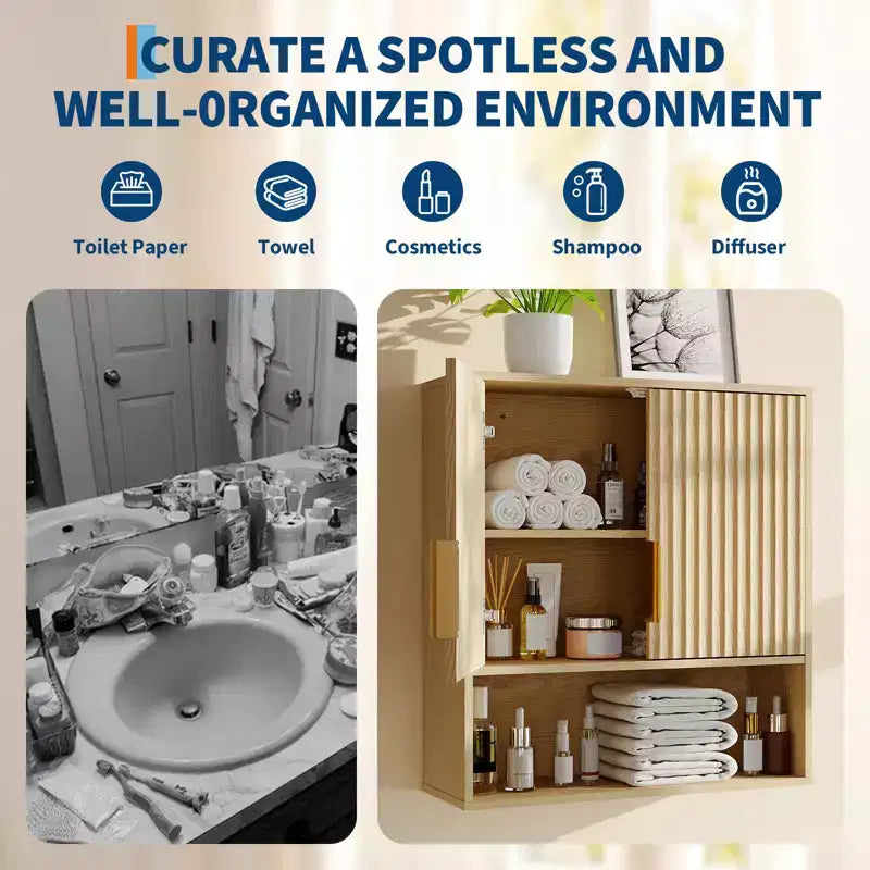 Wandgemonteerde Badkamer Opbergkast, 2-Lagen Toilet Organizer, Waterdichte Houten Kast voor Badkamer, Keuken, Woonkamer