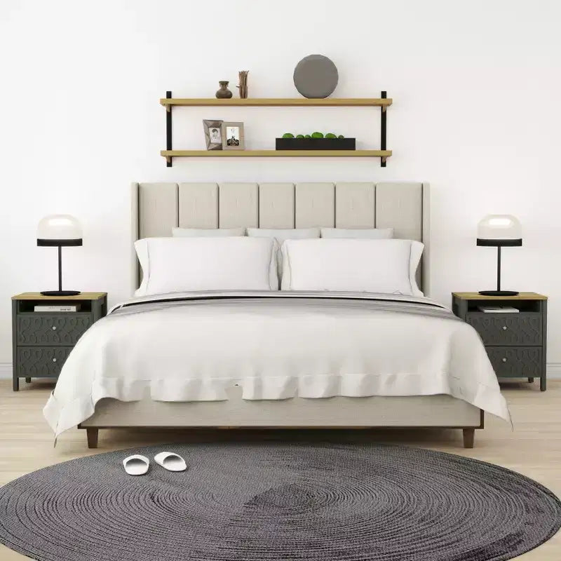 Set di 2 Comodini Moderni con 2 Cassetti e Spazio Aperto, 20,9"L x 15,7"P x 22,7"A