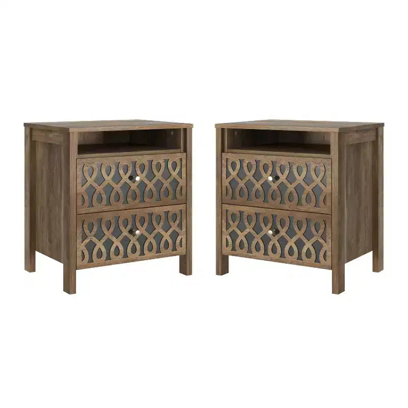 Set di 2 Comodini Moderni con 2 Cassetti e Spazio Aperto, 20,9"L x 15,7"P x 22,7"A