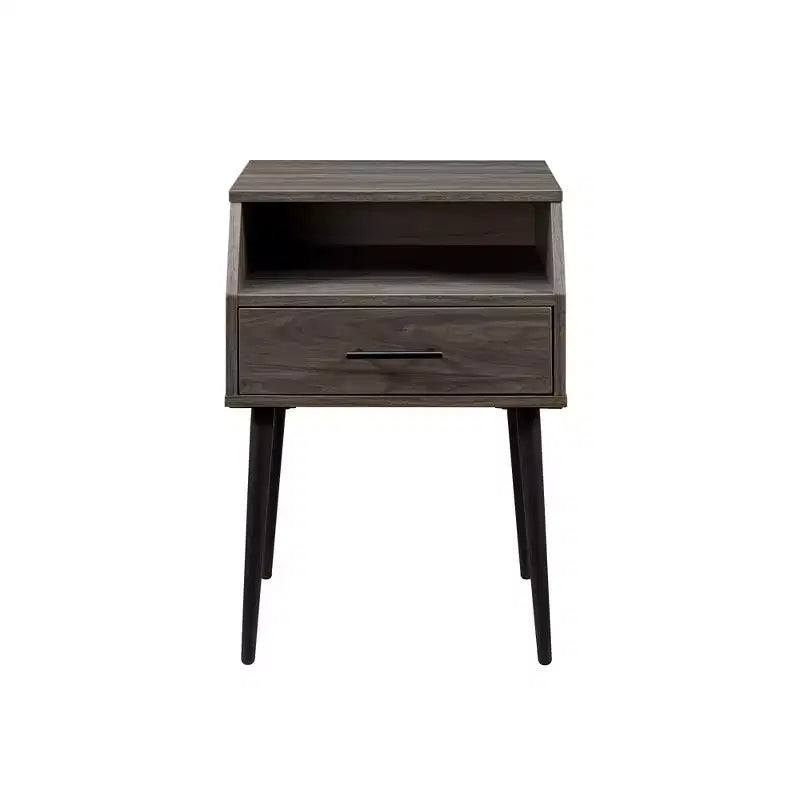 Modern Nightstand with Drawer and Open Storage, Gray