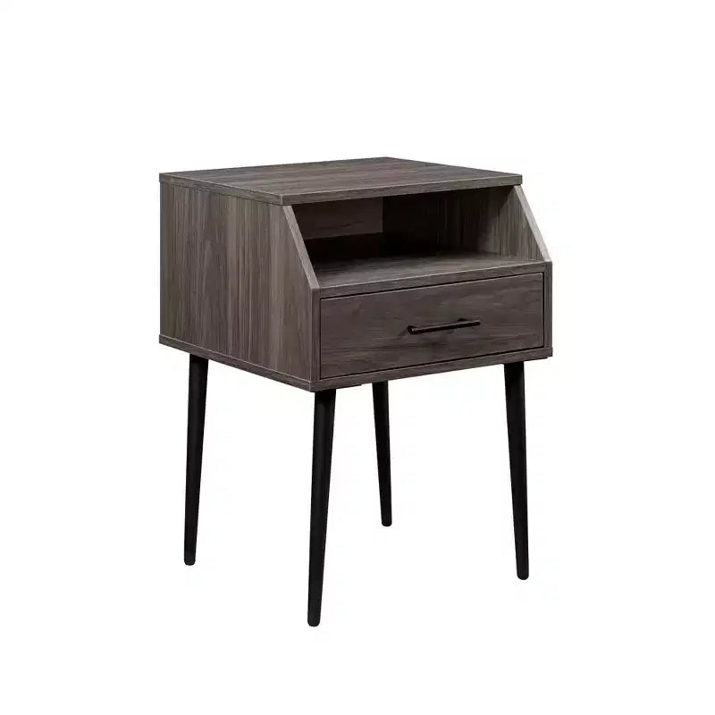 Comodino Moderno con Cassetto e Spazio Aperto, Grigio
