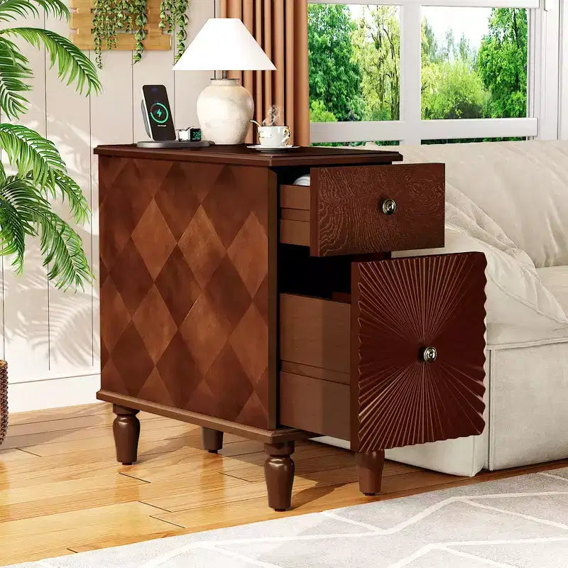 Tavolino da divano moderno con cassetto, tavolino stretto in legno, comodino sottile per camera da letto, tavolino d'accento per spazi piccoli in soggiorno o camera