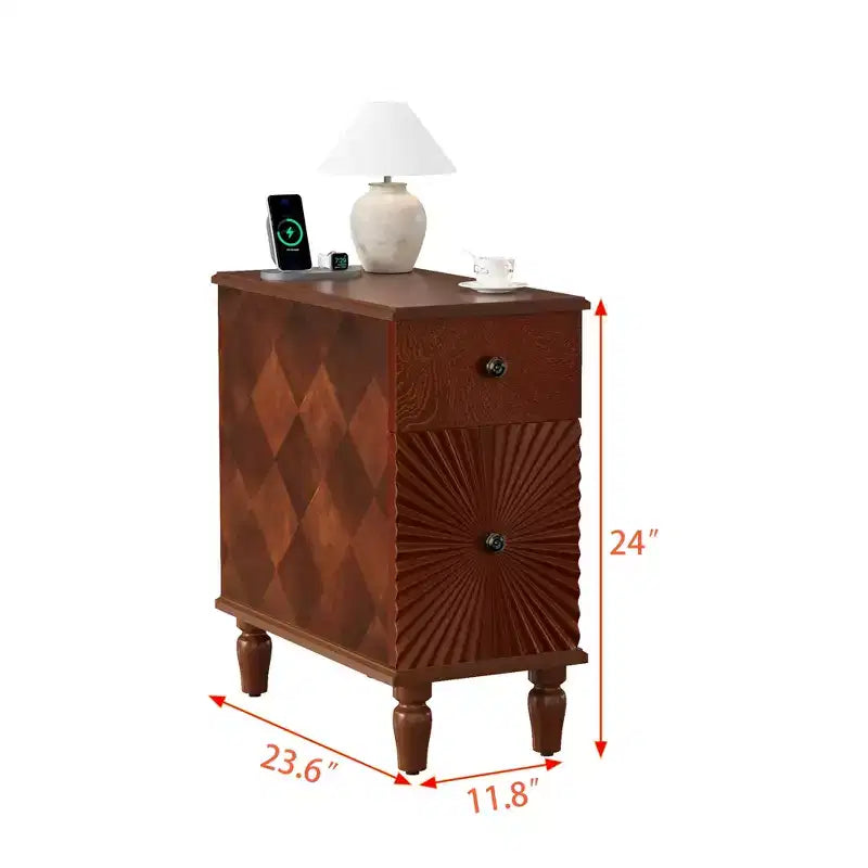Tavolino da divano moderno con cassetto, tavolino stretto in legno, comodino sottile per camera da letto, tavolino d'accento per spazi piccoli in soggiorno o camera