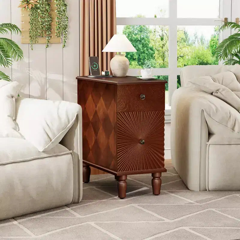 Mesa auxiliar moderna para sofá con cajón, mesa estrecha de madera, mesita de noche delgada para dormitorio, mesa de acento para espacios pequeños en sala de estar o dormitorio