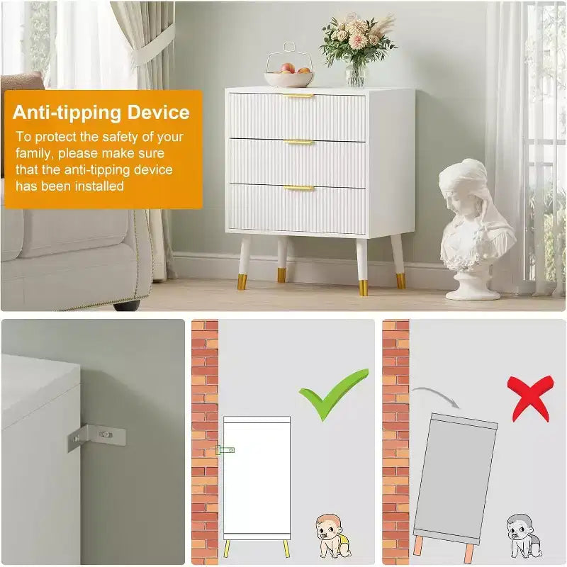 Cómoda moderna de 3 cajones, cómoda vertical con rayas, organizador para dormitorio y sala de estar