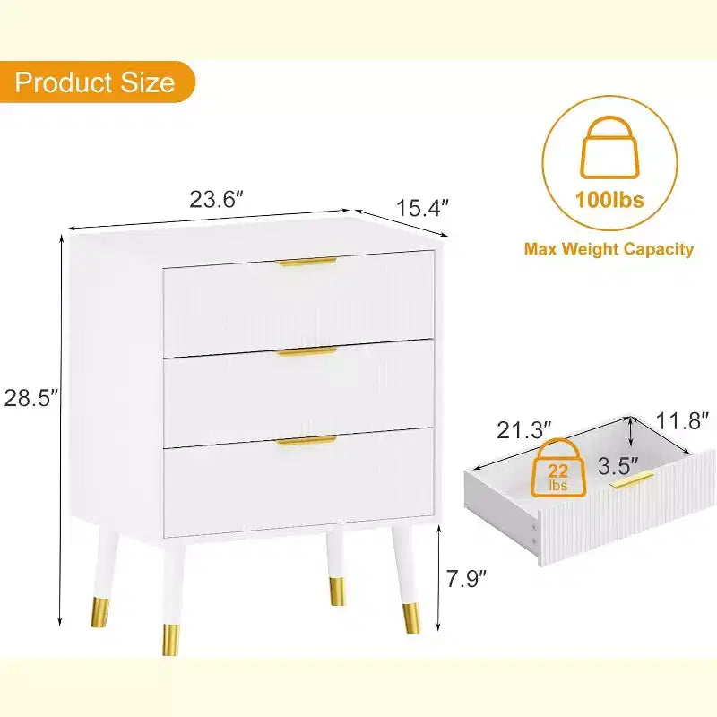Cómoda moderna de 3 cajones, cómoda vertical con rayas, organizador para dormitorio y sala de estar
