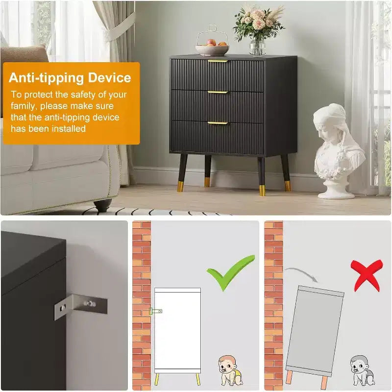 Comò moderno con 3 cassetti, cassettiera verticale a righe, organizzatore per camera da letto e soggiorno