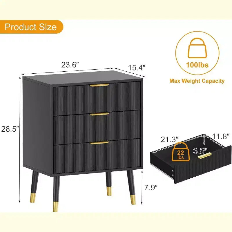 Cómoda moderna de 3 cajones, cómoda vertical con rayas, organizador para dormitorio y sala de estar
