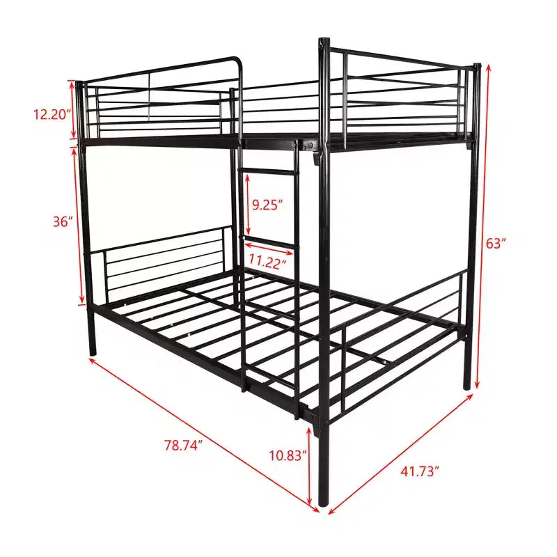 Modern Metal Twin Bunk Bed Frame with Ladder, Full-Length Guardrails and Under Bed Storage