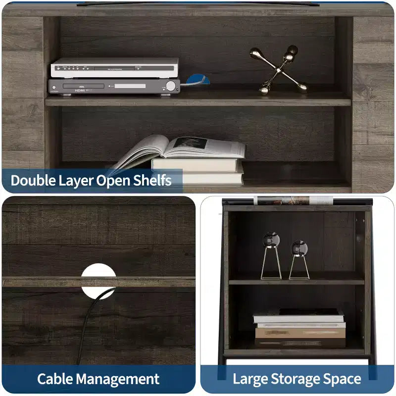 Meuble TV, centre de divertissement moderne avec étagère réglable, trous pour câbles, console multimédia, pieds en métal en forme de U, pour salon, chambre, bureau