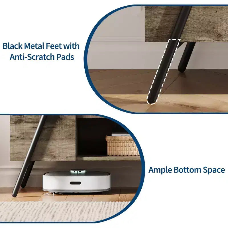 Meuble TV, centre de divertissement moderne avec étagère réglable, trous pour câbles, console multimédia, pieds en métal en forme de U, pour salon, chambre, bureau
