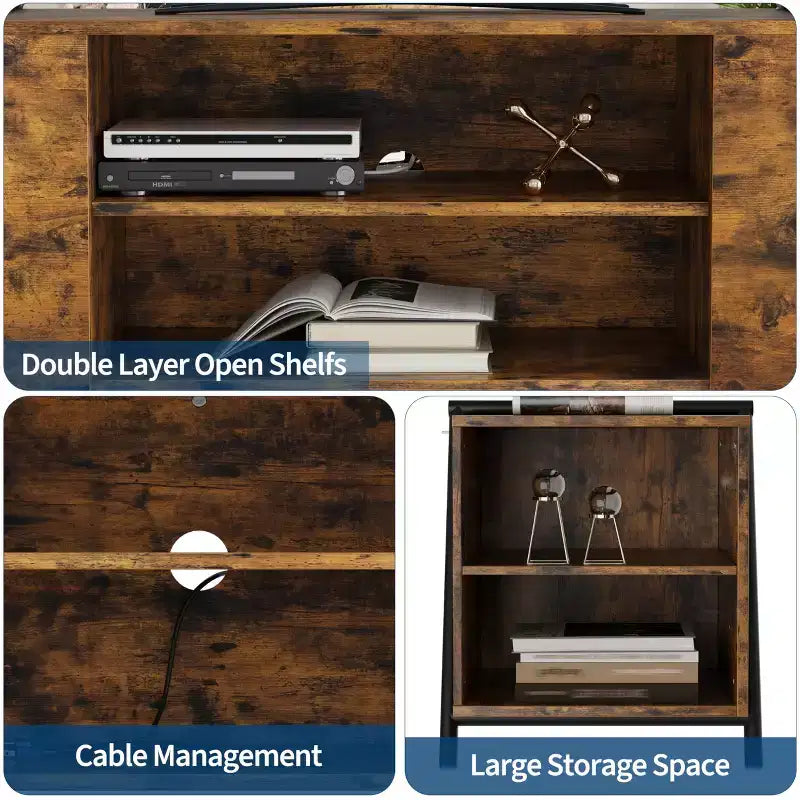 Mobile TV, centro intrattenimento moderno con ripiano regolabile, fori per cavi, mobile multimediale, gambe a U in metallo, per soggiorno, camera da letto, ufficio