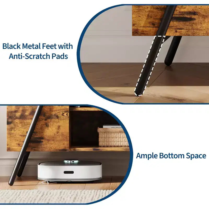 Meuble TV, centre de divertissement moderne avec étagère réglable, trous pour câbles, console multimédia, pieds en métal en forme de U, pour salon, chambre, bureau