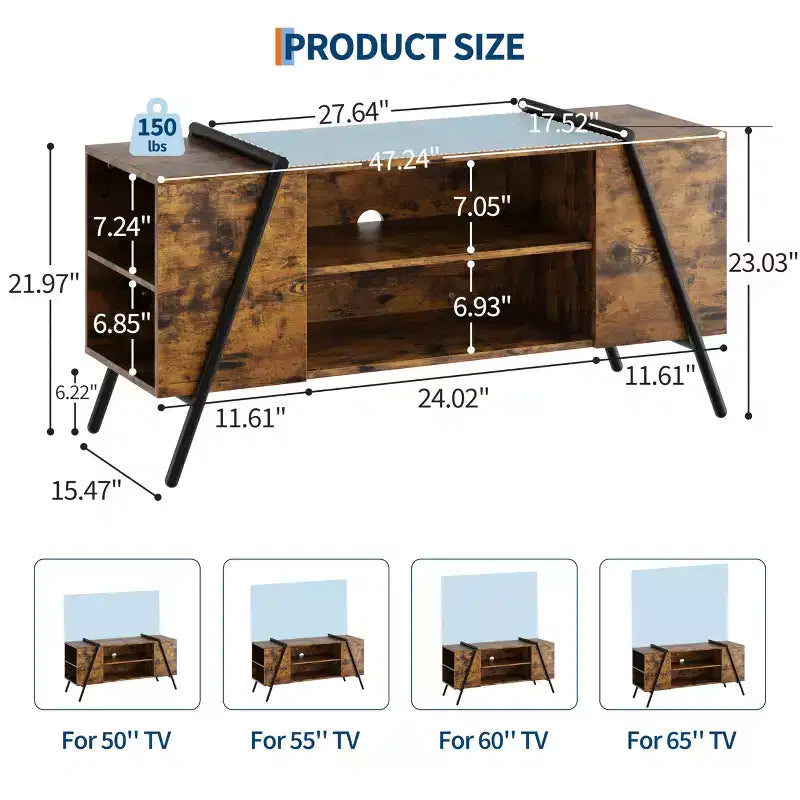 Meuble TV, centre de divertissement moderne avec étagère réglable, trous pour câbles, console multimédia, pieds en métal en forme de U, pour salon, chambre, bureau