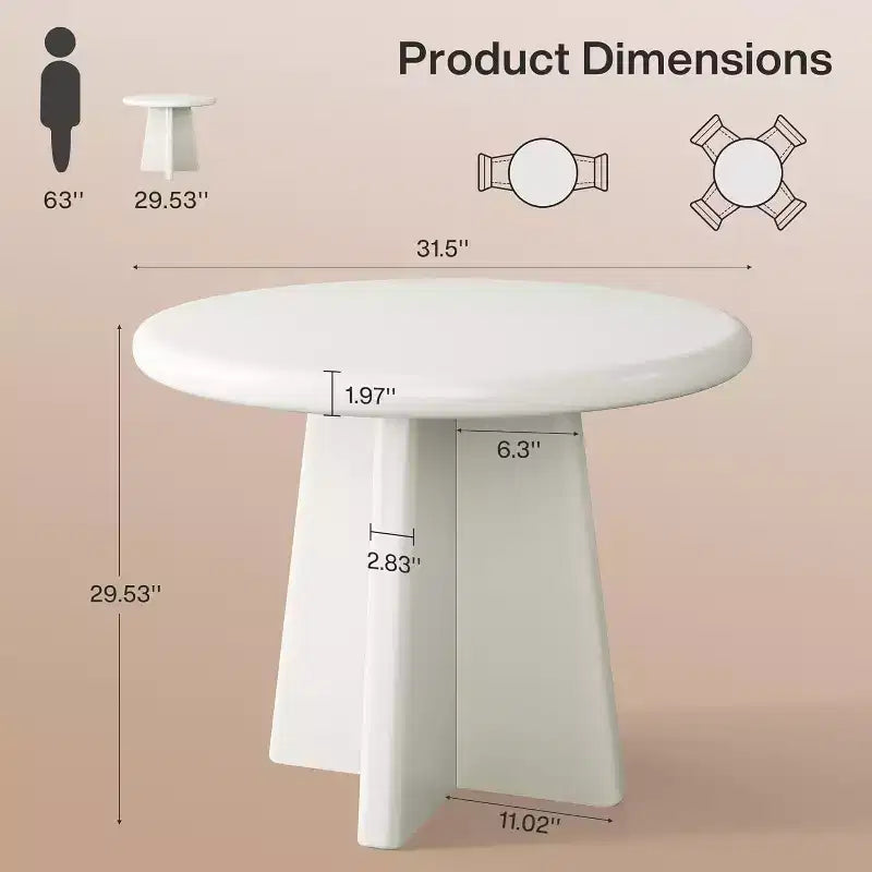Round Dining Table for 2-4, Small Kitchen Table with Sturdy Base, Modern Dinner Furniture, White