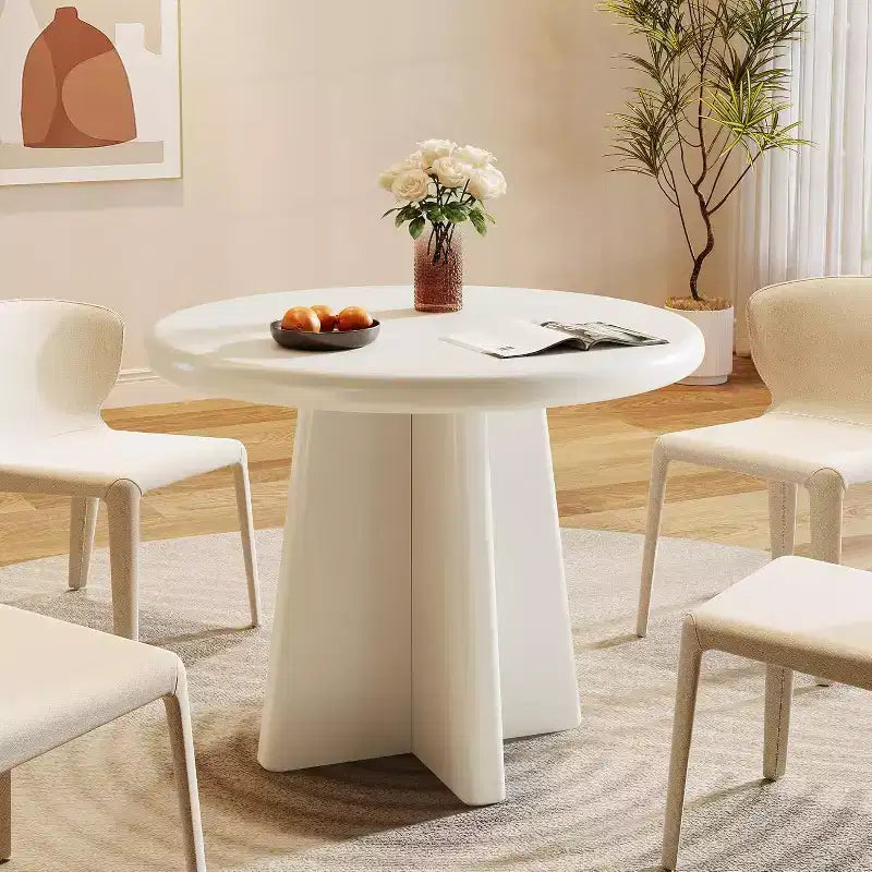 Round Dining Table for 2-4, Small Kitchen Table with Sturdy Base, Modern Dinner Furniture, White