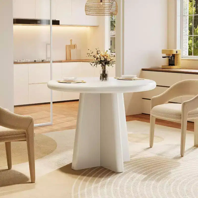 Round Dining Table for 2-4, Small Kitchen Table with Sturdy Base, Modern Dinner Furniture, White