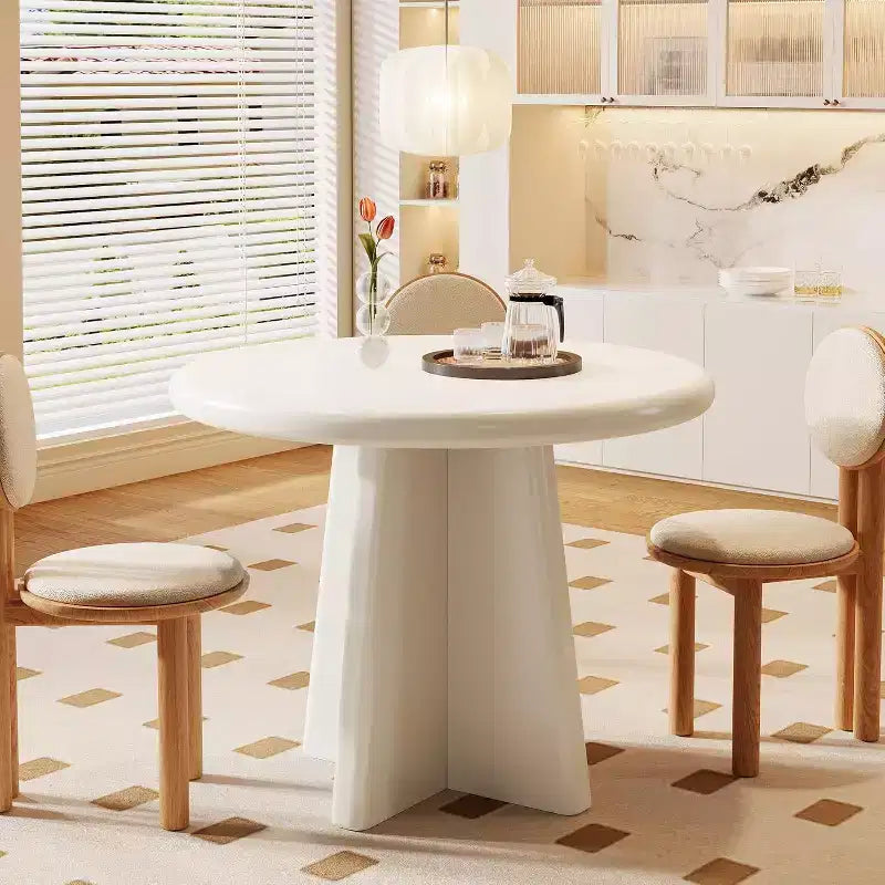 Round Dining Table for 2-4, Small Kitchen Table with Sturdy Base, Modern Dinner Furniture, White