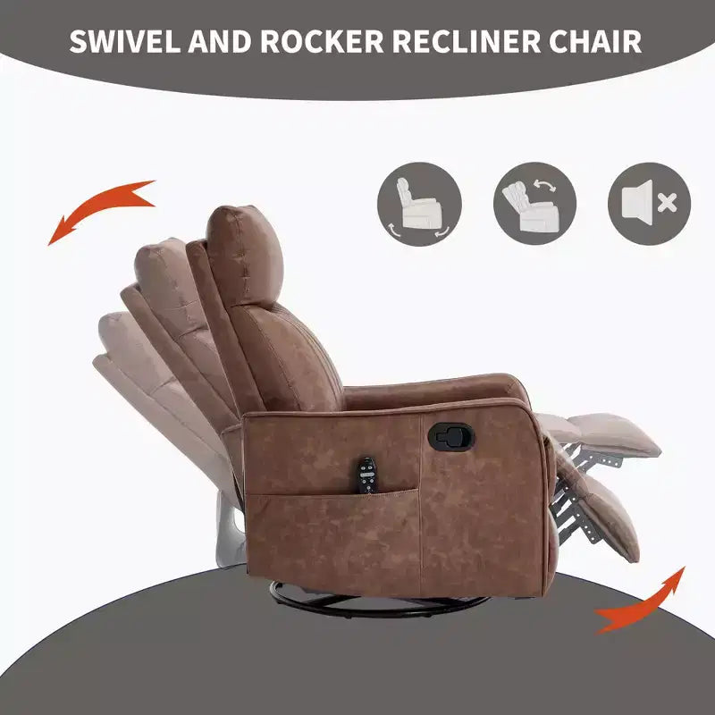 Fauteuil inclinable manuel en simili cuir noir avec massage chauffant, à bascule et pivotant pour salon