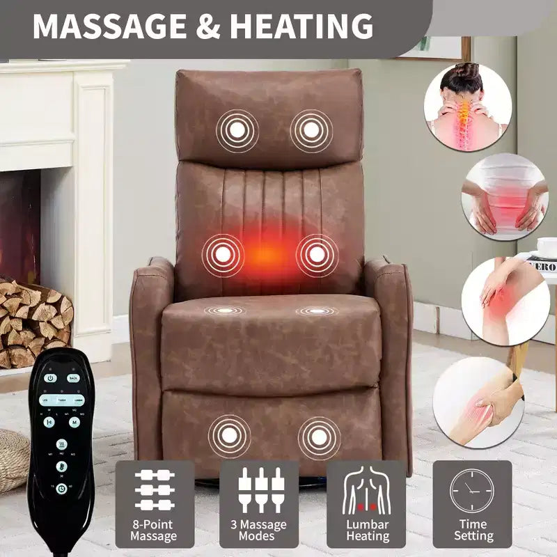 Fauteuil inclinable manuel en simili cuir noir avec massage chauffant, à bascule et pivotant pour salon