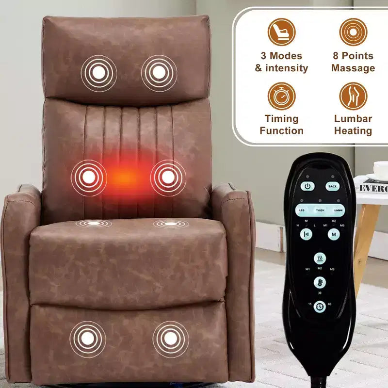 Fauteuil inclinable manuel en simili cuir noir avec massage chauffant, à bascule et pivotant pour salon
