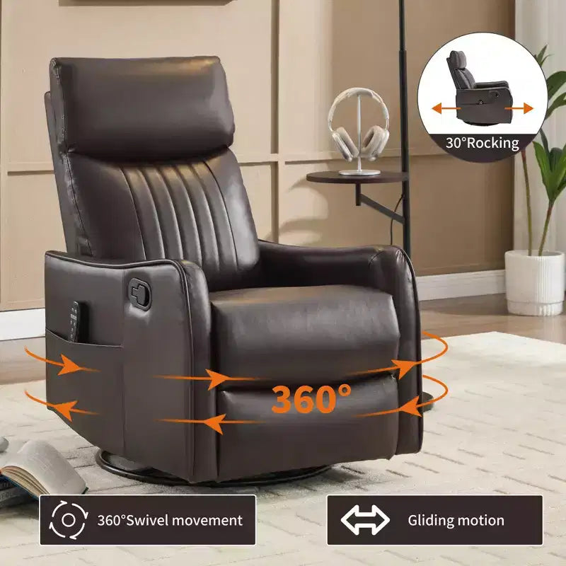 Fauteuil inclinable manuel en simili cuir noir avec massage chauffant, à bascule et pivotant pour salon