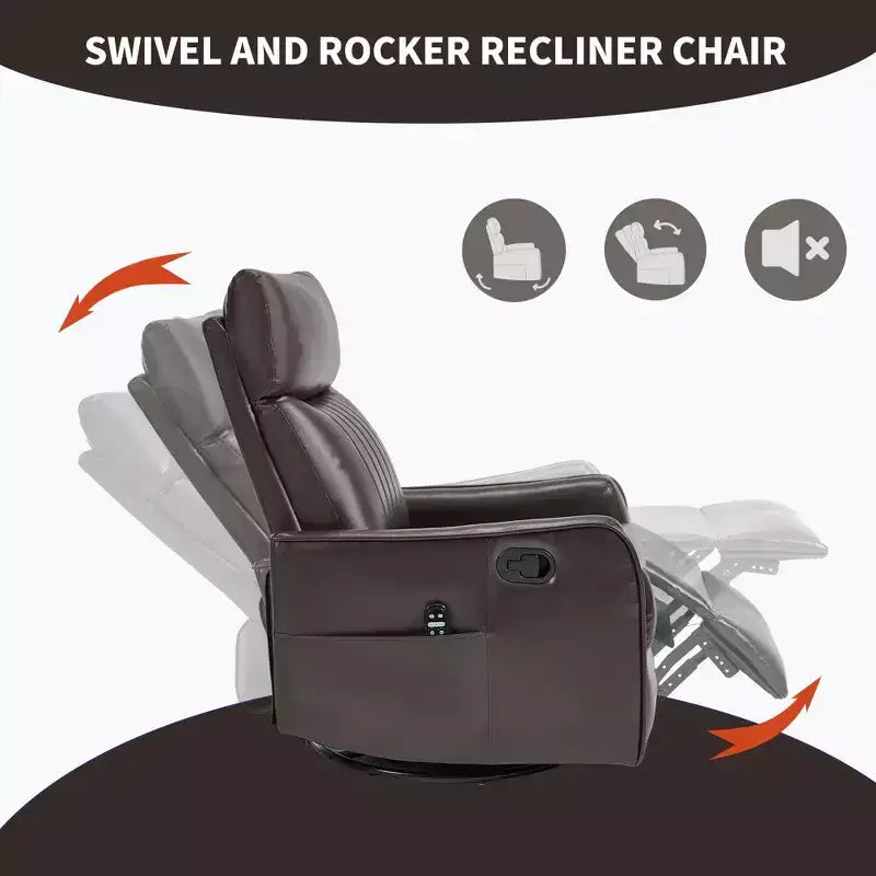 Fauteuil inclinable manuel en simili cuir noir avec massage chauffant, à bascule et pivotant pour salon