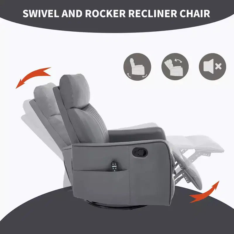 Fauteuil inclinable manuel en simili cuir noir avec massage chauffant, à bascule et pivotant pour salon