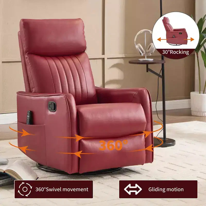 Fauteuil inclinable manuel en simili cuir noir avec massage chauffant, à bascule et pivotant pour salon
