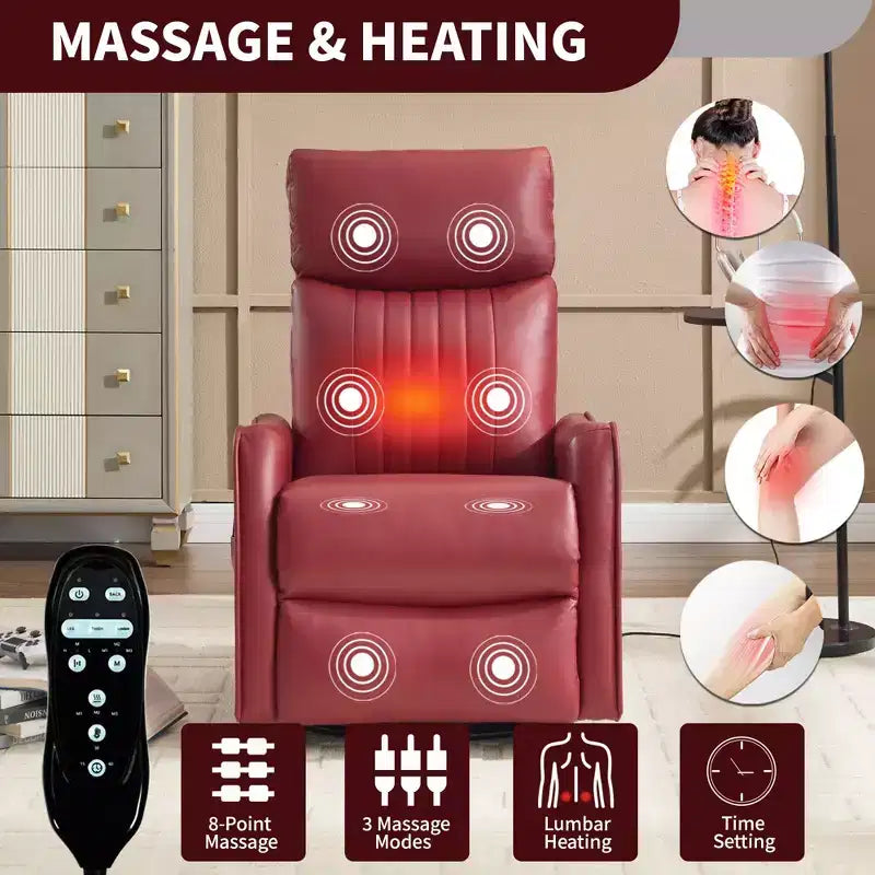 Fauteuil inclinable manuel en simili cuir noir avec massage chauffant, à bascule et pivotant pour salon