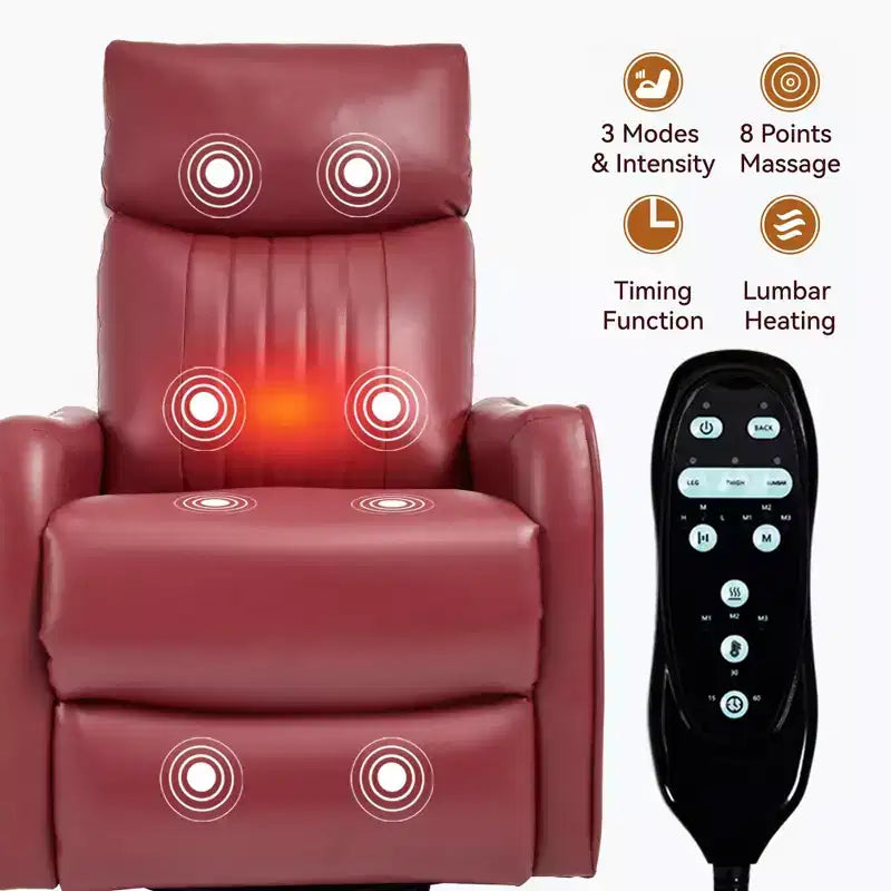 Fauteuil inclinable manuel en simili cuir noir avec massage chauffant, à bascule et pivotant pour salon