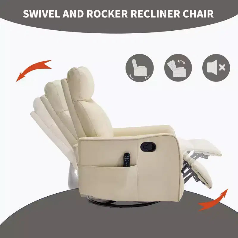 Fauteuil inclinable manuel en simili cuir noir avec massage chauffant, à bascule et pivotant pour salon