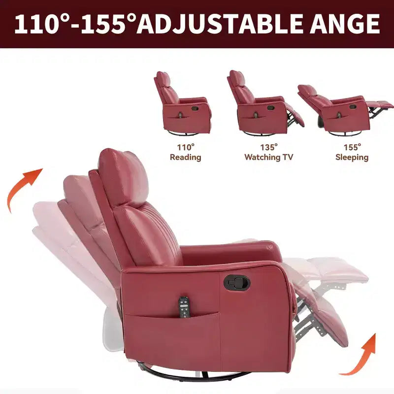 Fauteuil inclinable manuel en simili cuir noir avec massage chauffant, à bascule et pivotant pour salon