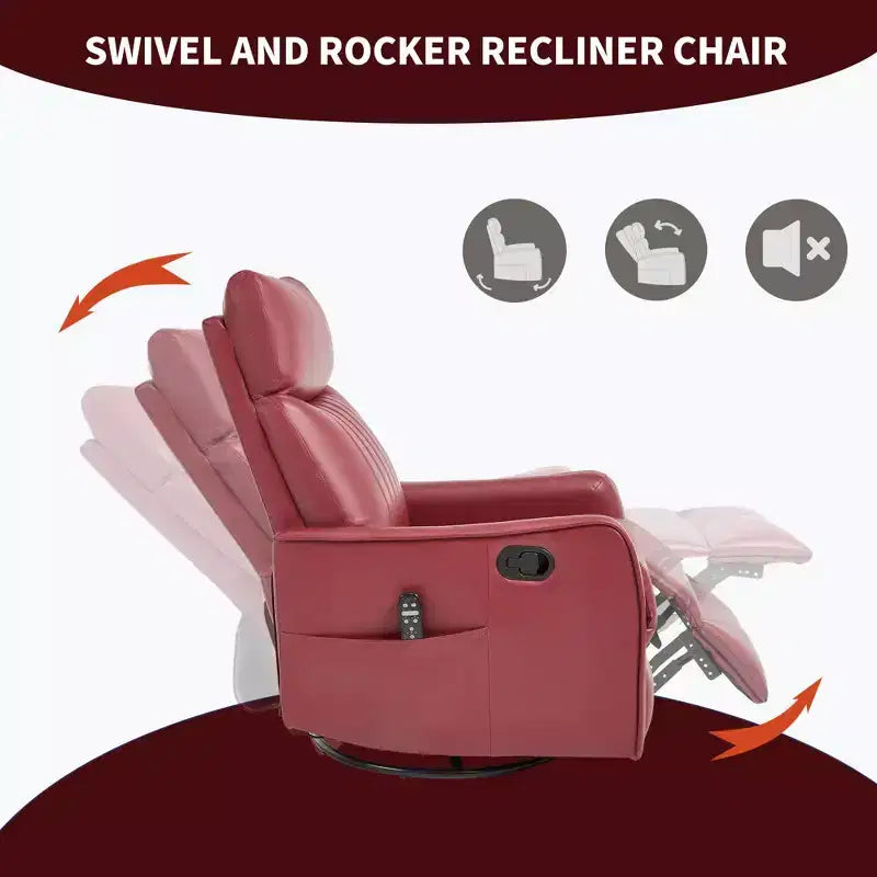 Fauteuil inclinable manuel en simili cuir noir avec massage chauffant, à bascule et pivotant pour salon