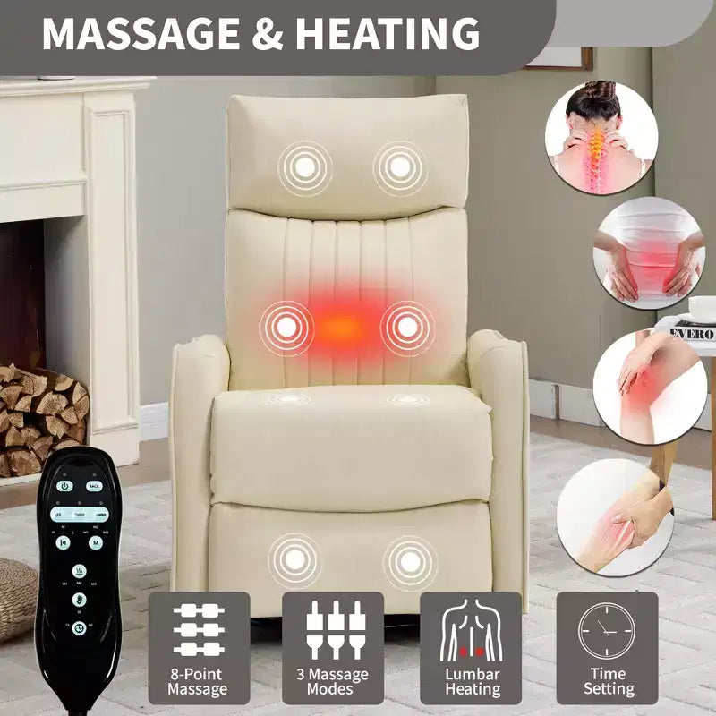 Fauteuil inclinable manuel en simili cuir noir avec massage chauffant, à bascule et pivotant pour salon
