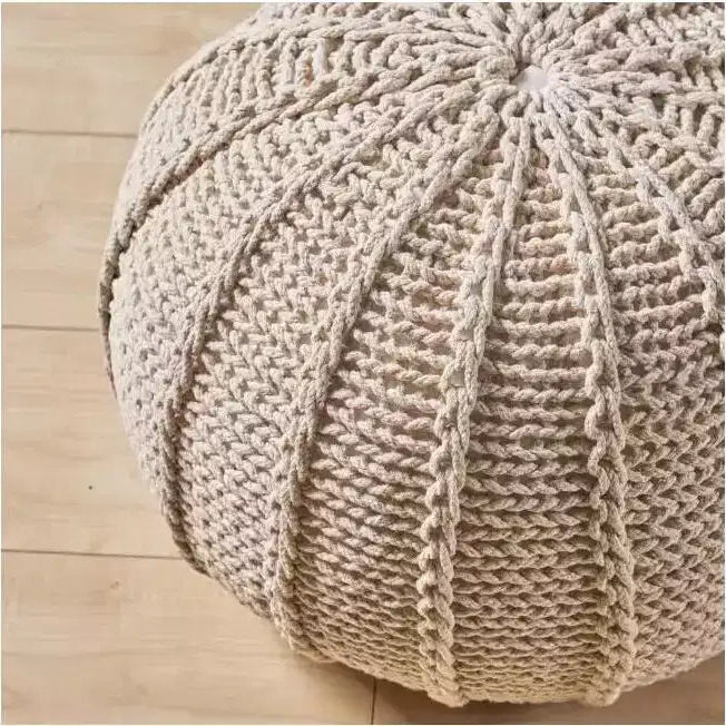 Knitted Bean Bag Chair, Comfy Floor Chair with Foam Filler, Sofa Chair for Living Room, Bedroom, Beige