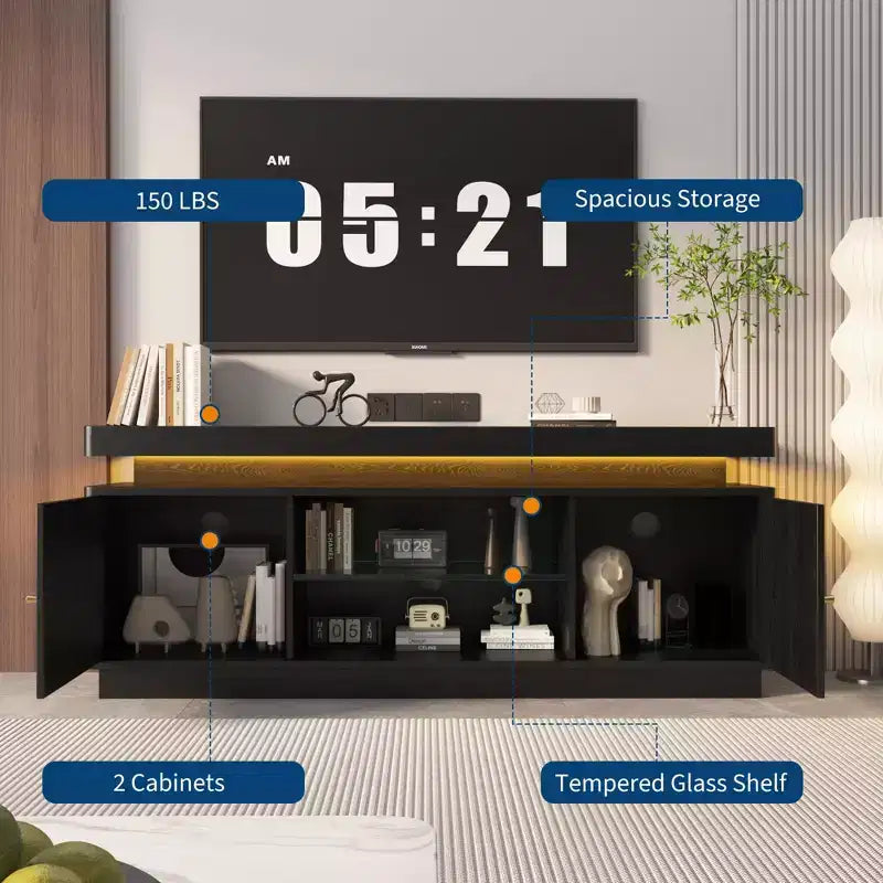 TV Stand, Entertainment Center with Power Outlets and Adjustable Shelf, TV Console for Living Room, Modern Media Console