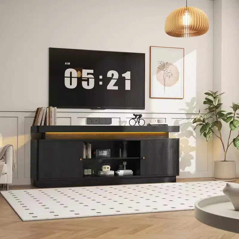 TV Stand, Entertainment Center with Power Outlets and Adjustable Shelf, TV Console for Living Room, Modern Media Console