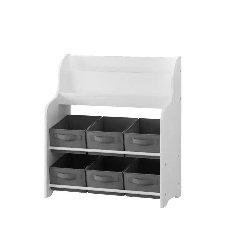 Libreria con 6 Contenitori in Tessuto, Libreria Multifunzionale per Bambini e Organizer per Giocattoli, Bianca
